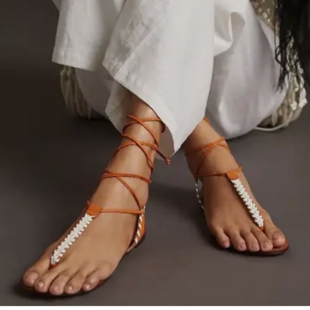 Anthropologie Leather Lace Up Sandals